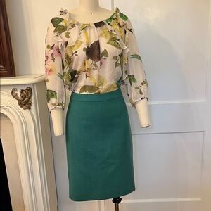 JCrew 100% Wool No. 2 Pencil Skirt, Teal.  Size 4.